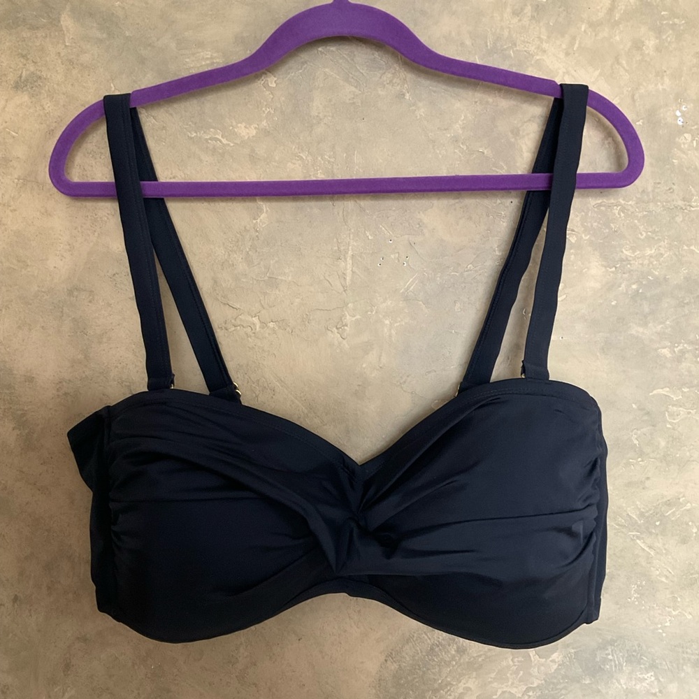 Swimsuits for All Black Twist Front Bikini Top Supportive Convertible Padded 20